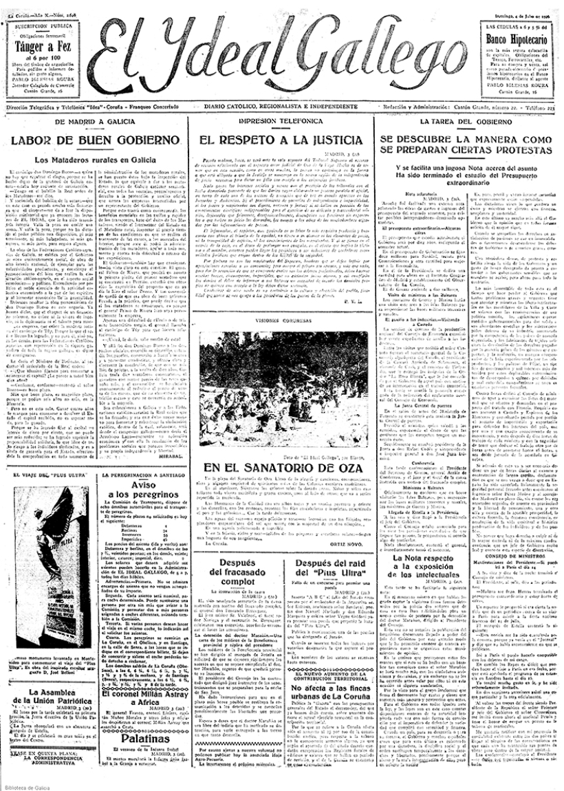 Portada de El Ideal Gallego del 4 de julio de 1926