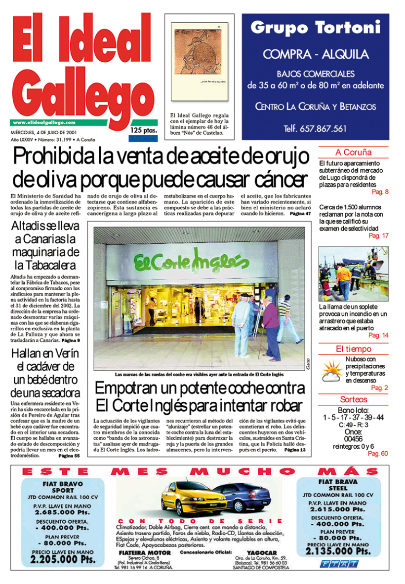 Portada de El Ideal Gallego del 4 de julio de 2001