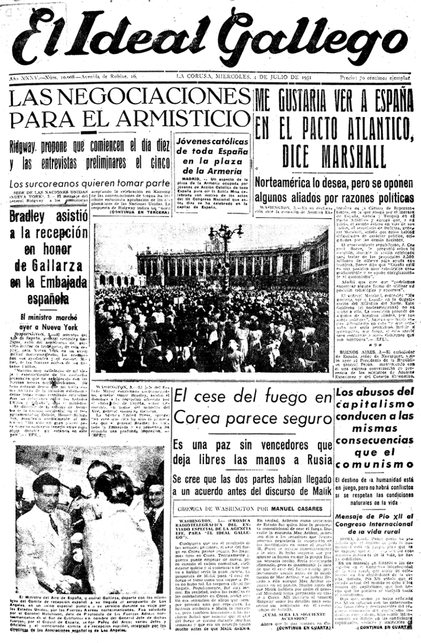 Portada de El Ideal Gallego del 4 de juloi de 1951