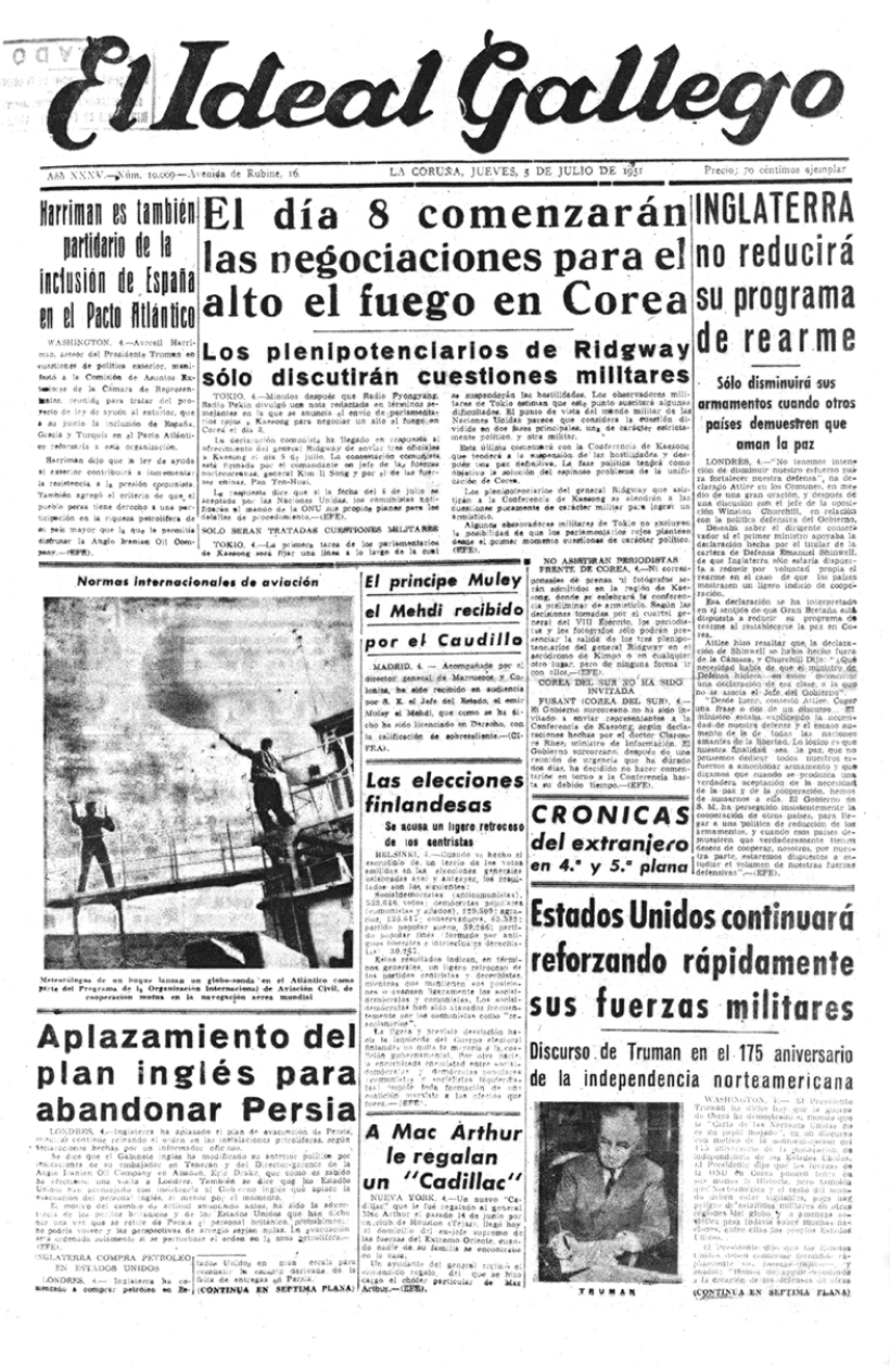 Portada de El Ideal Gallego del 5 de julio de 1951