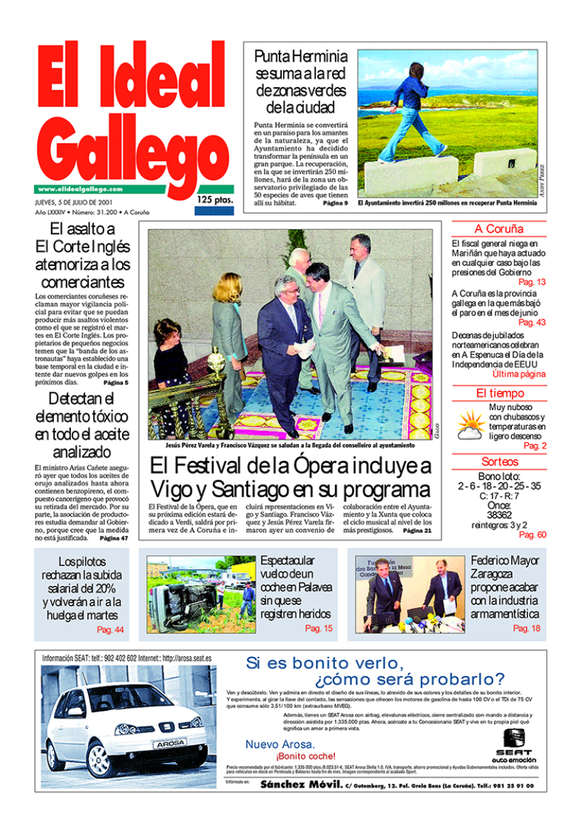 Portada de El Ideal Gallego del 5 de julio de 2001