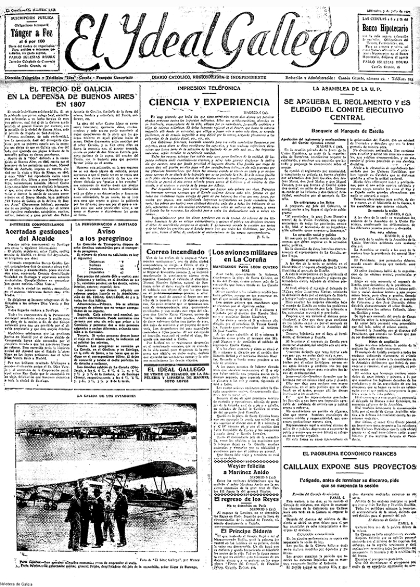 Portada de El Ideal Gallego del 7 de julio de 1926