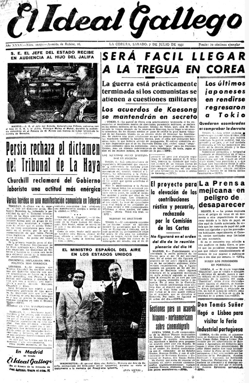 Portada de El Ideal Gallego del 7 de julio de 1951