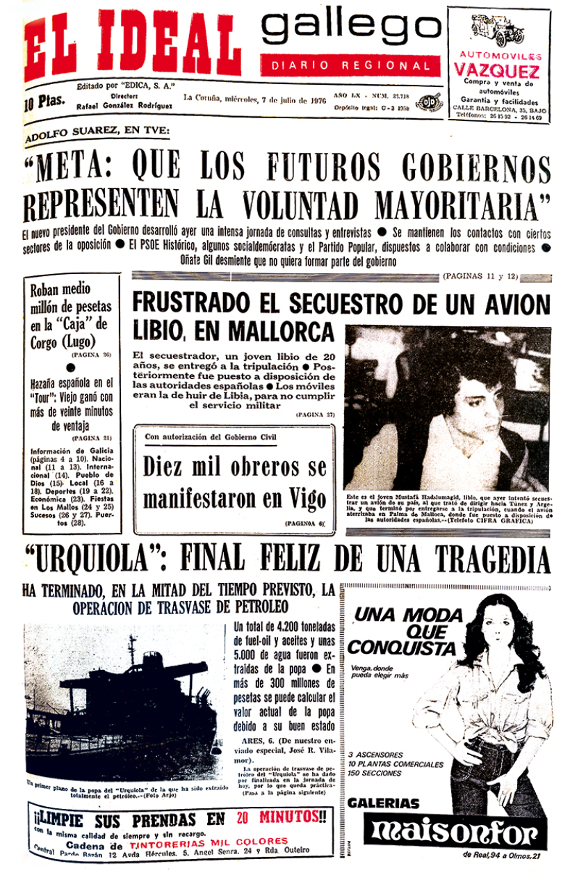 Portada de El Ideal Gallego del 7 de julio de 1976