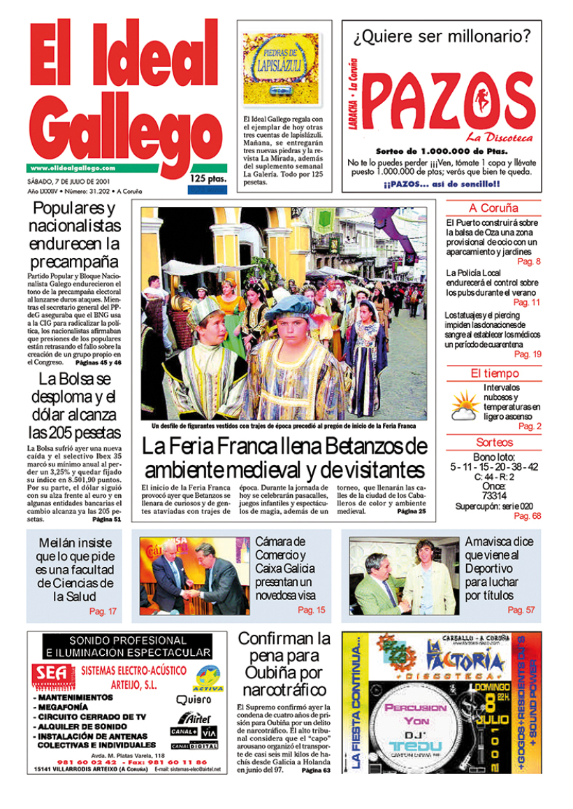 Portada de El Ideal Gallego del 7 de julio de 2001
