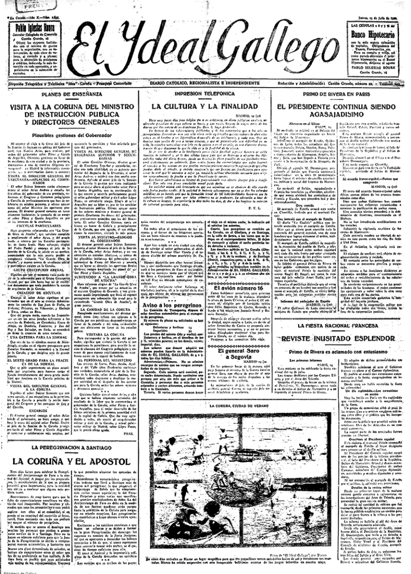 Portada de El Ideal Gallego del 15 de julio de 1926