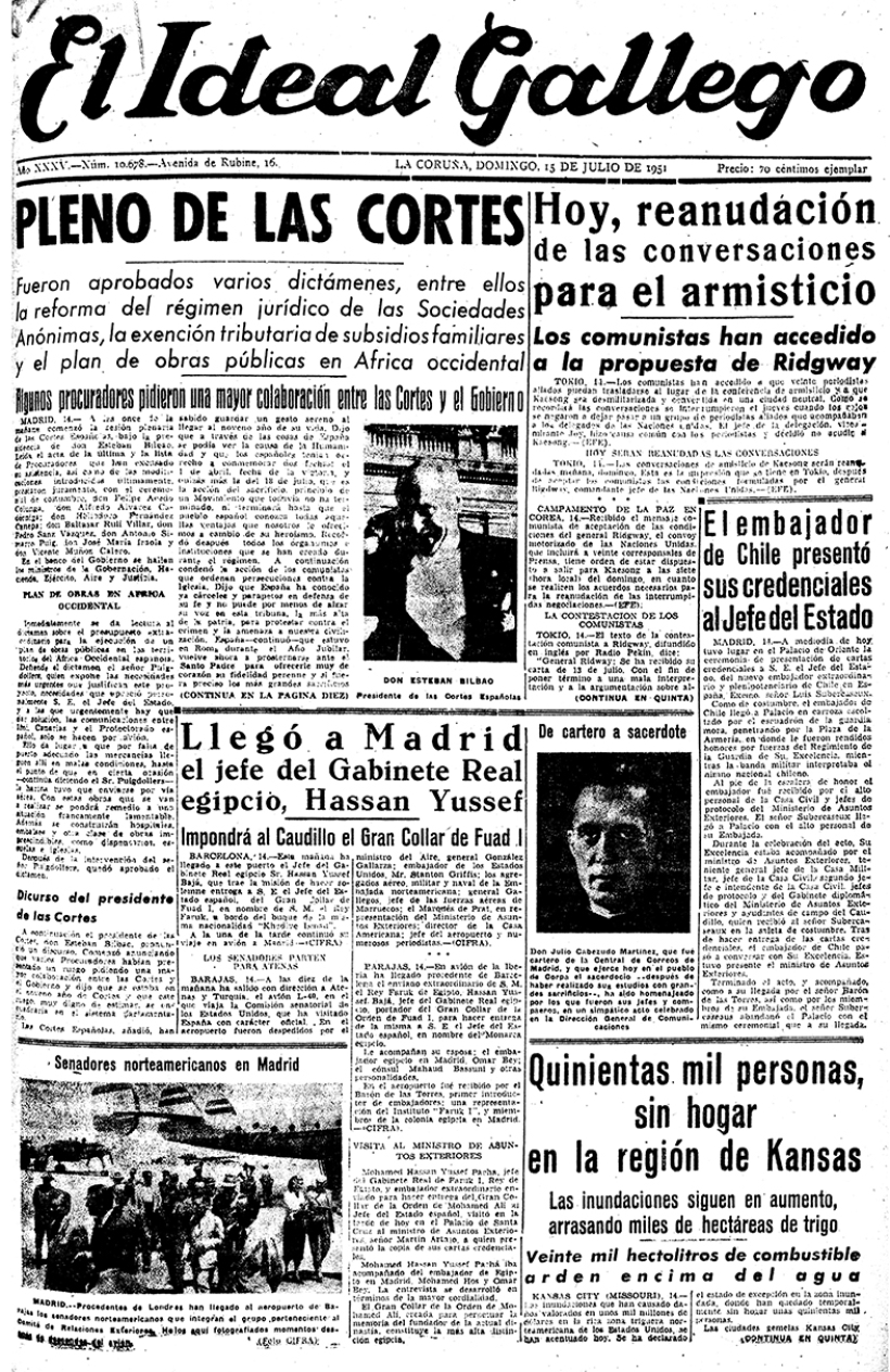 Portada de El Ideal Gallego del 15 de julio de 1951