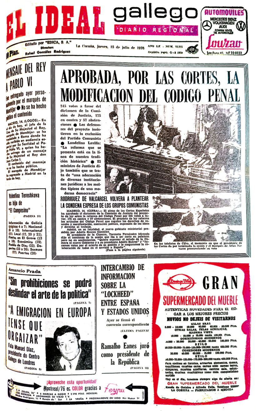Portada de El Ideal Gallego del 15 de julio de 1976