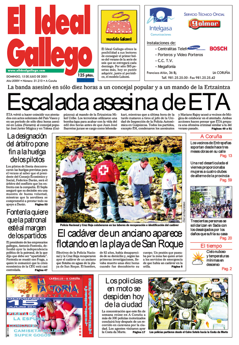 Portada de El Ideal Gallego del 15 julio de 2001