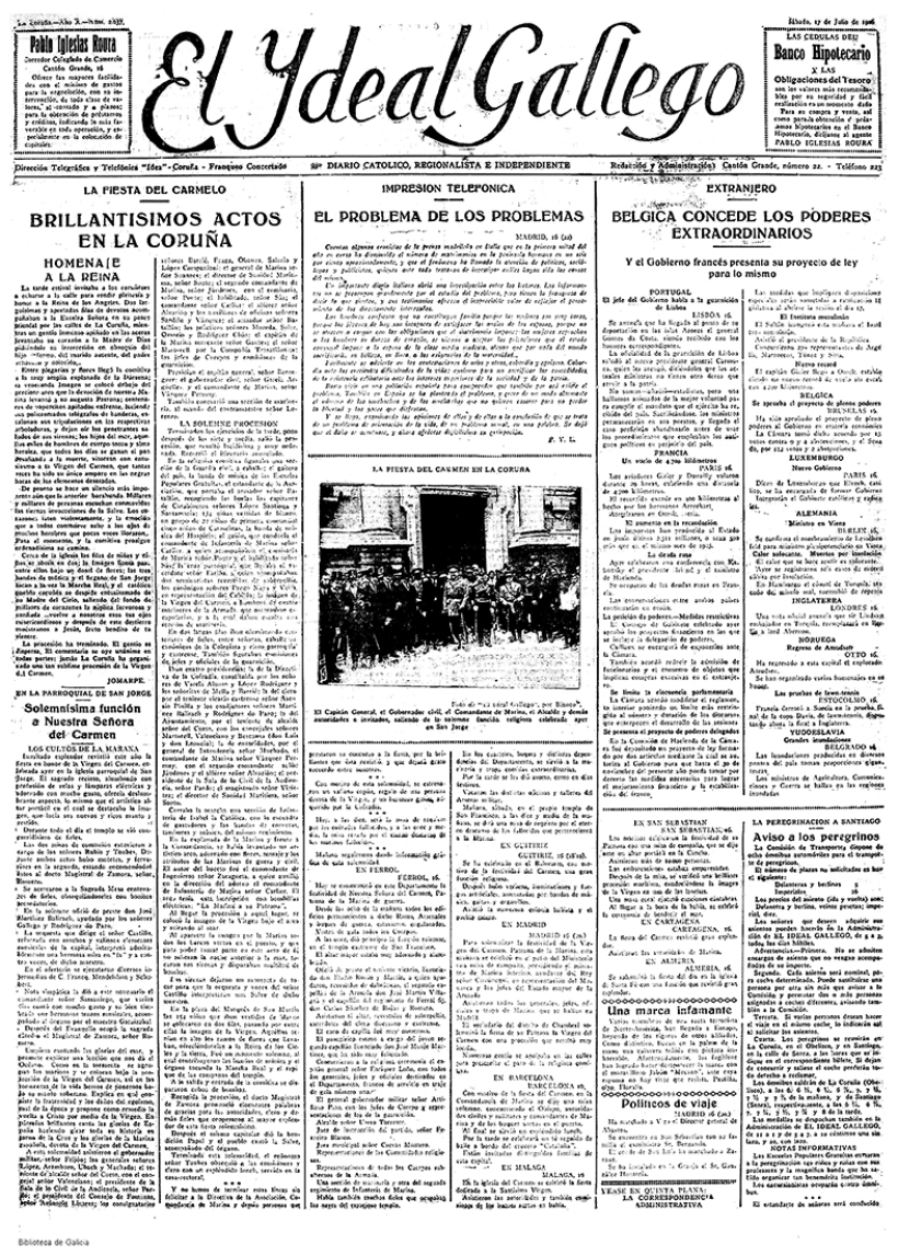 Portada de El Ideal Gallego del 17 de julio de 1926