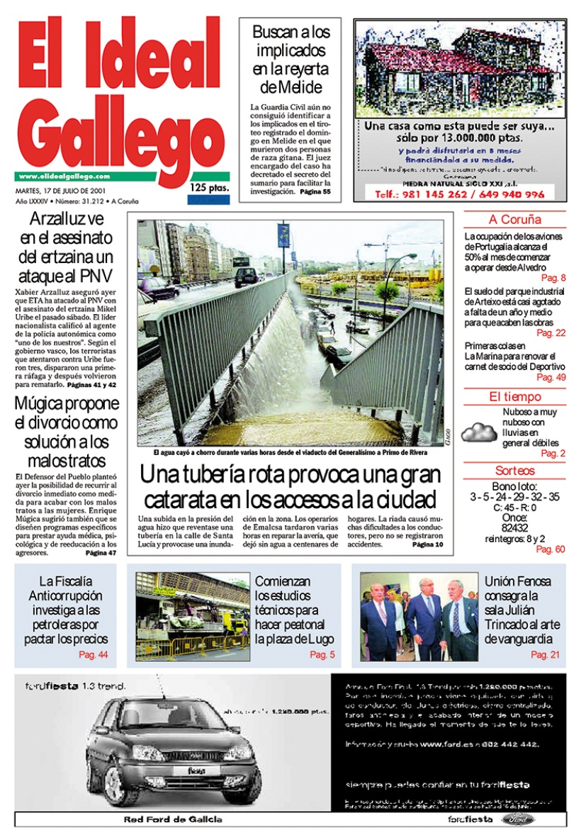 Portada de El Ideal Gallego del 17 de julio de 2001