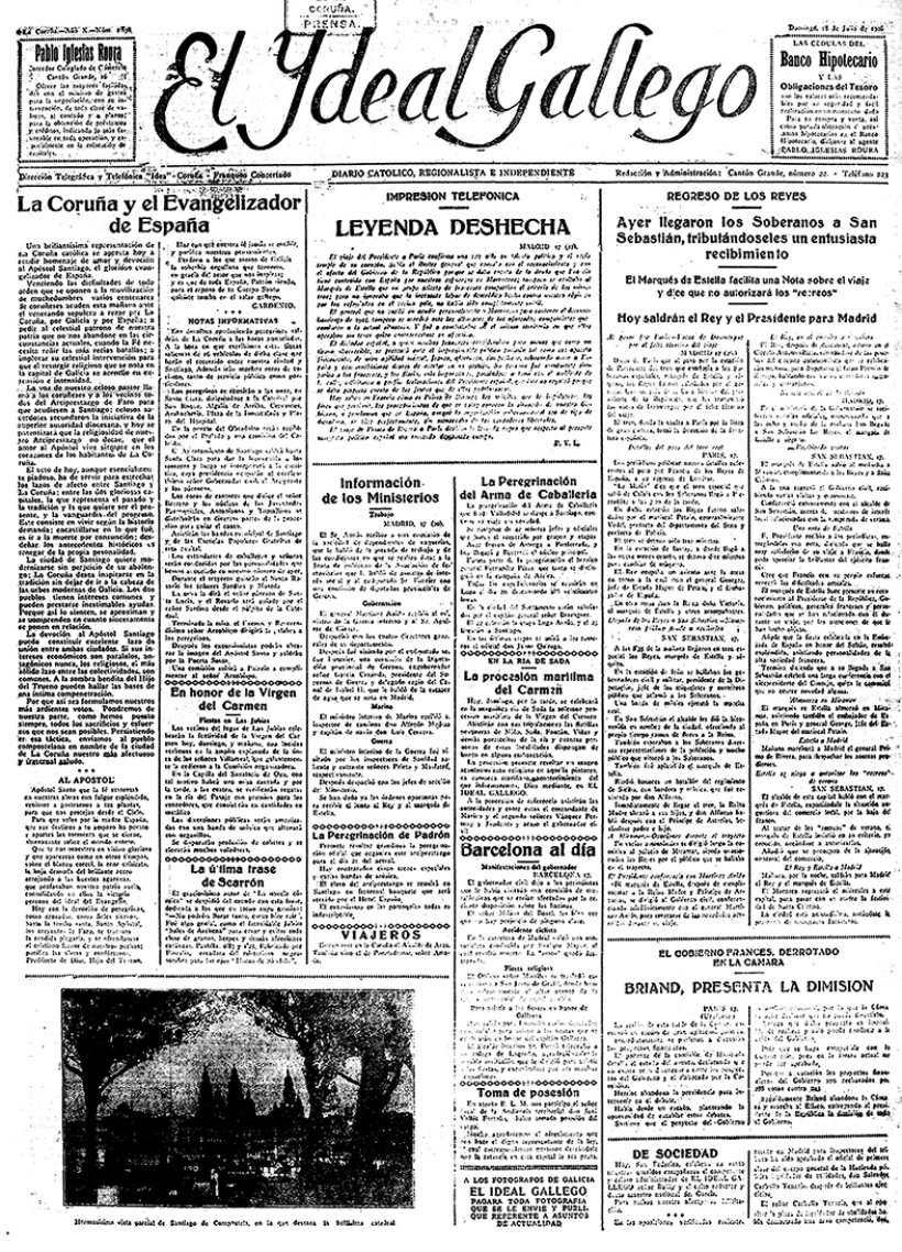 Portada de El Ideal Gallego del 18 de julio de 1926
