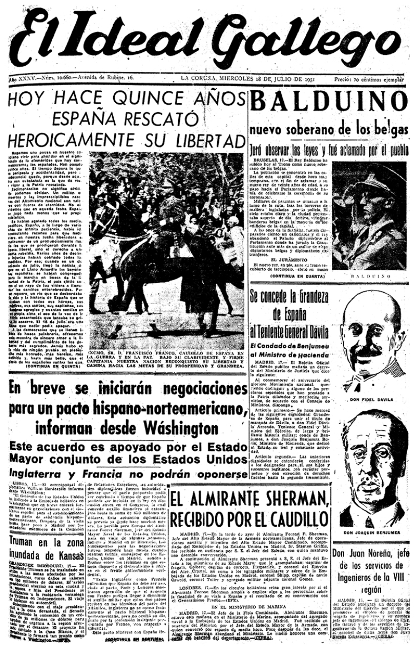 Portada de El Ideal Gallego del 18 de julio de 1951