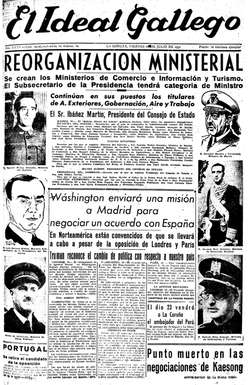 Portada de El Ideal Gallego del 20 de julio de 1951