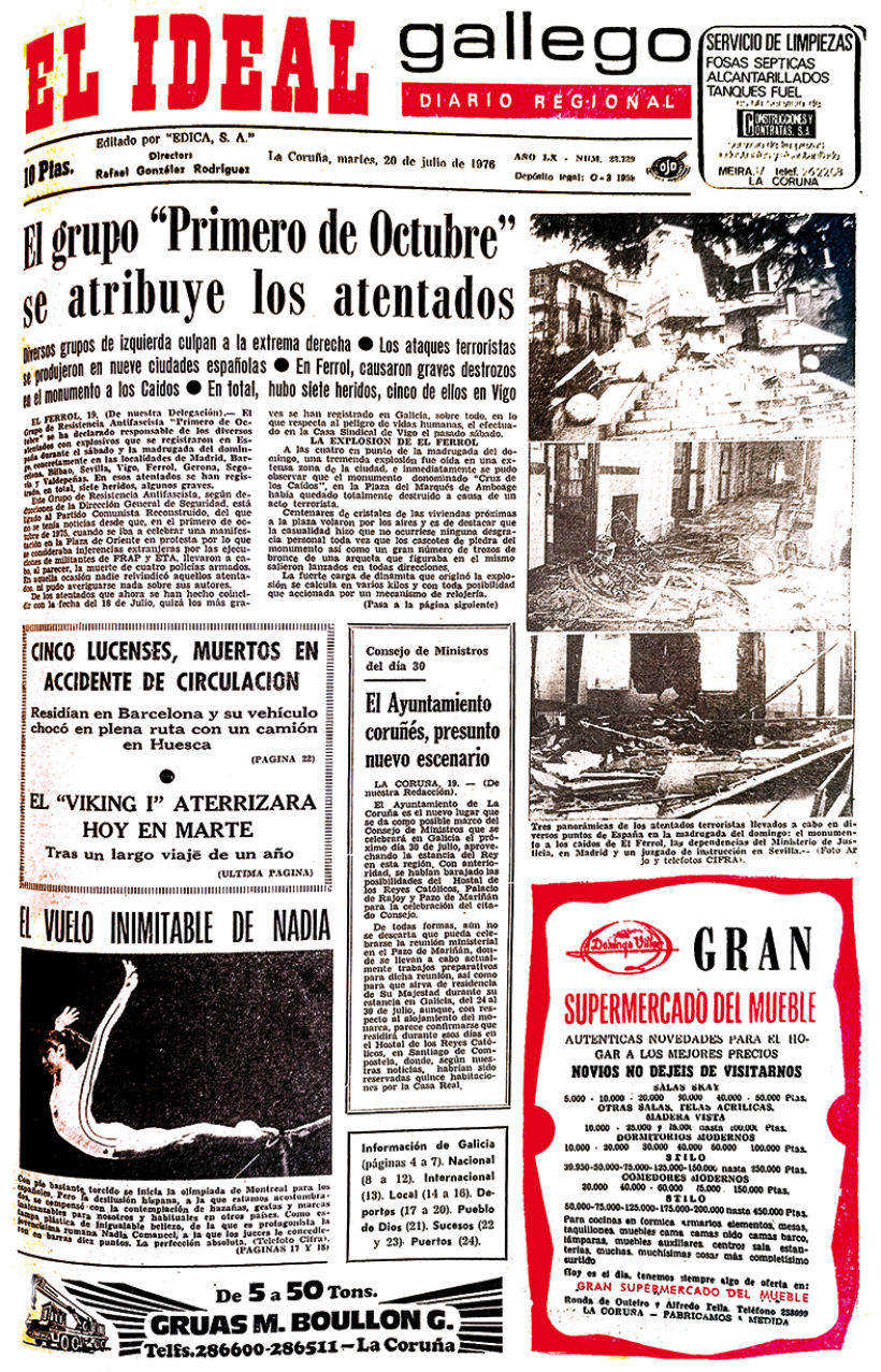 Portada de El Ideal Gallego del 20 de julio de 1976