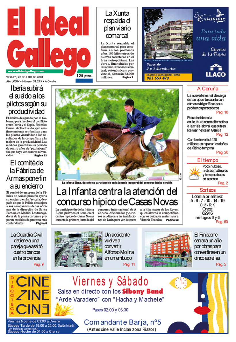 Portada de El Ideal Gallego del 20 de julio de 2001