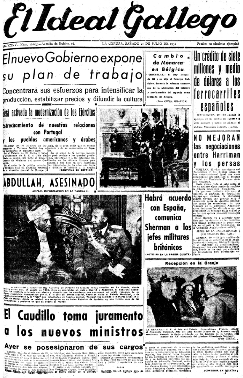 Portada de El Ideal Gallego del 21 de julio de 1951