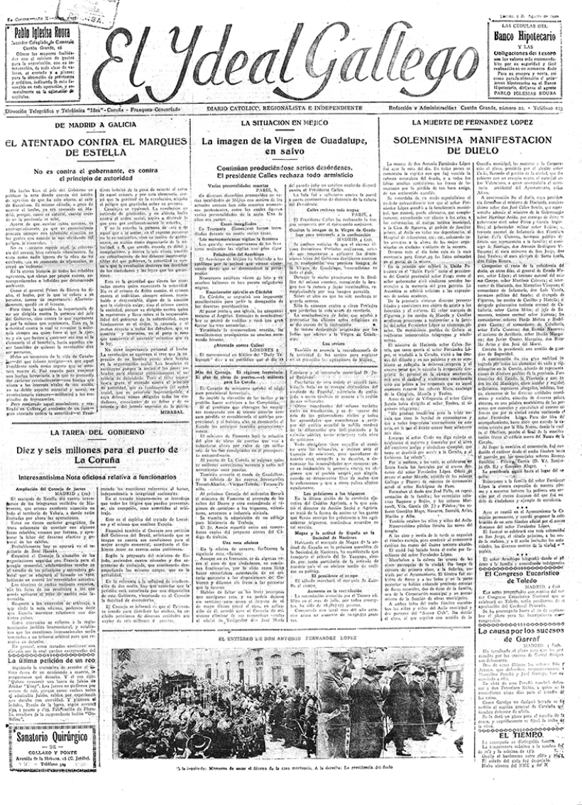 Portada de El Ideal Gallego del 5 de agosto de 1926
