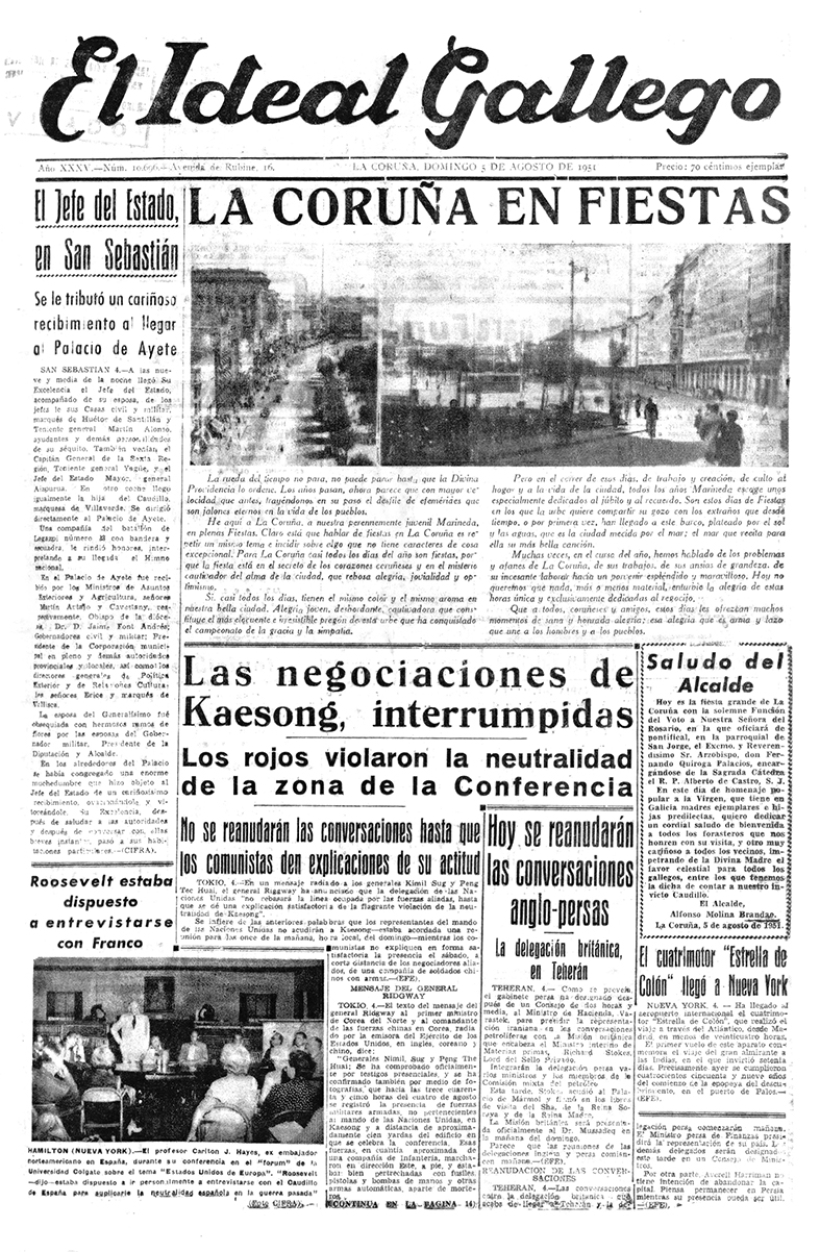 Portada de El Ideal Gallego del 5 de agosto de 1951