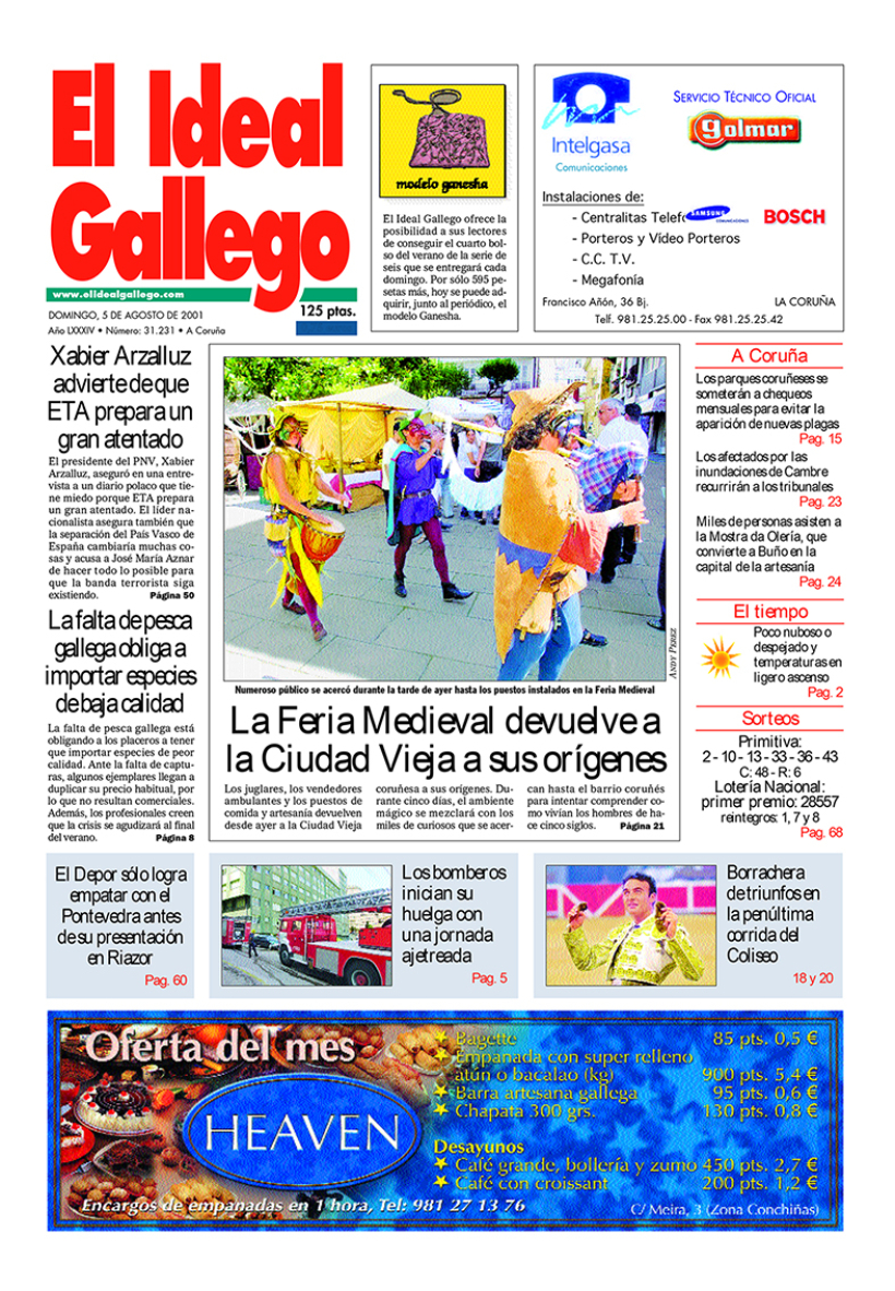 Portada de El Ideal Gallego del 5 de agosto de 2001
