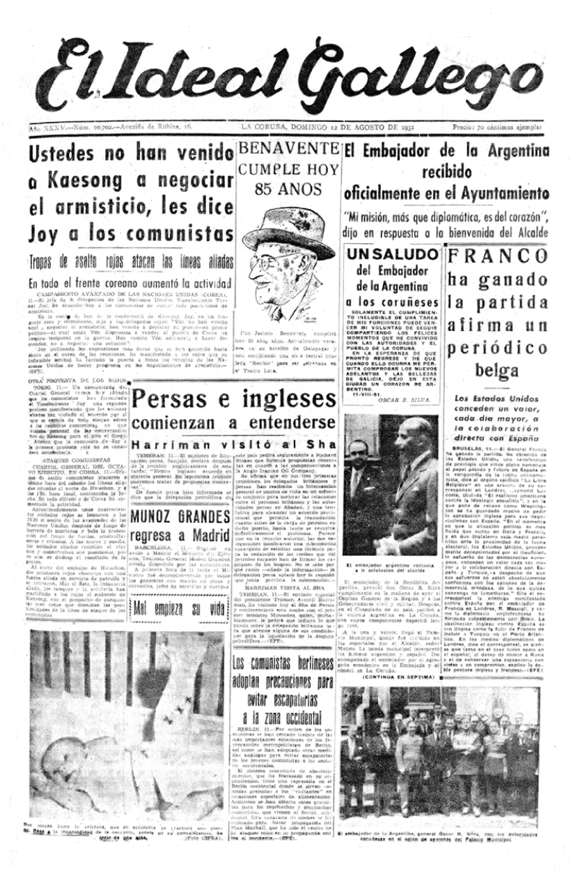 Portada de El Ideal Gallego del 12 de agosto de 1951