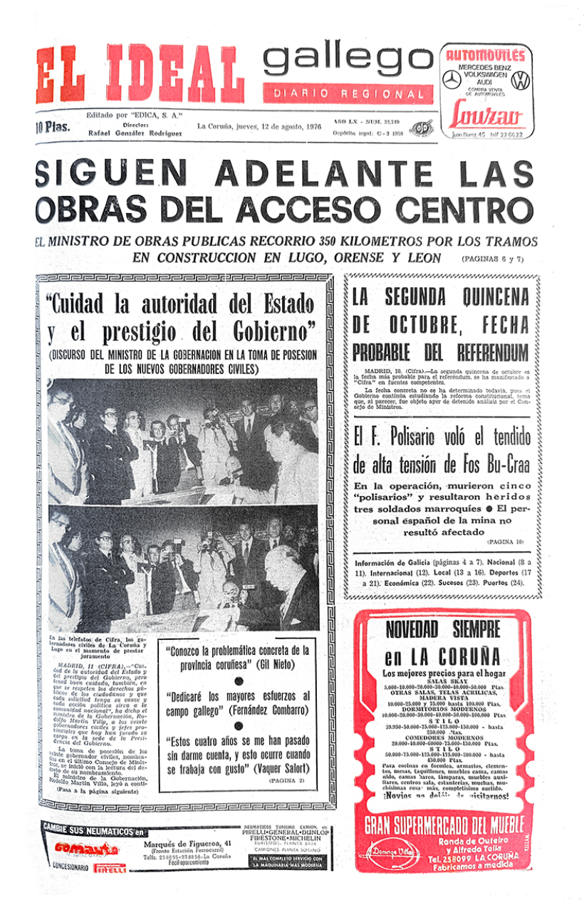 Portada de El Ideal Gallego del 12 de agosto de 1976