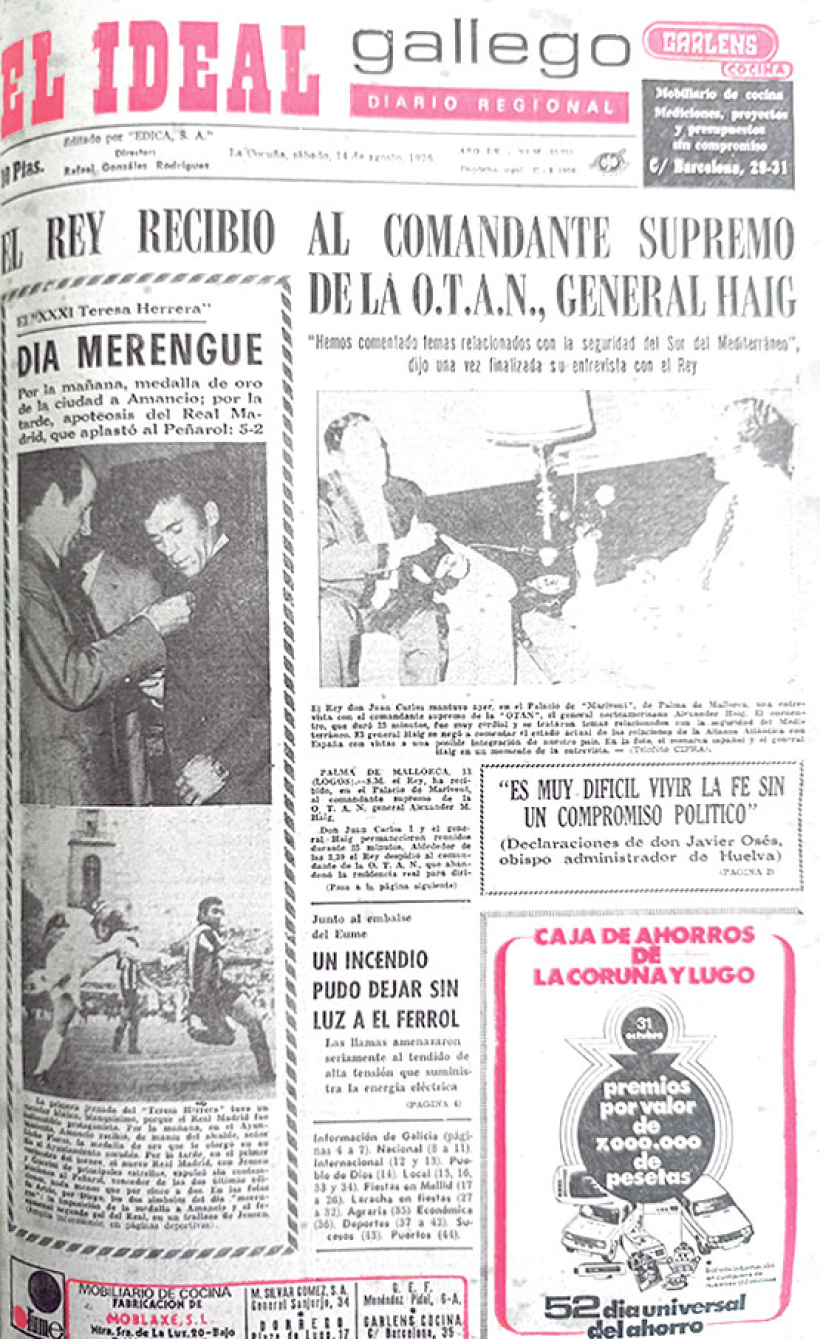 Portada de El Ideal Gallego del 14 de agosto de 1976