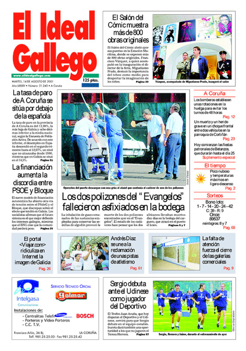 Portada de El Ideal Gallego del 14 de agosto de 2001