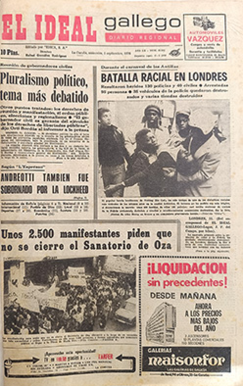 Portada de El Ideal Gallego del 01 de septiembre de 1976