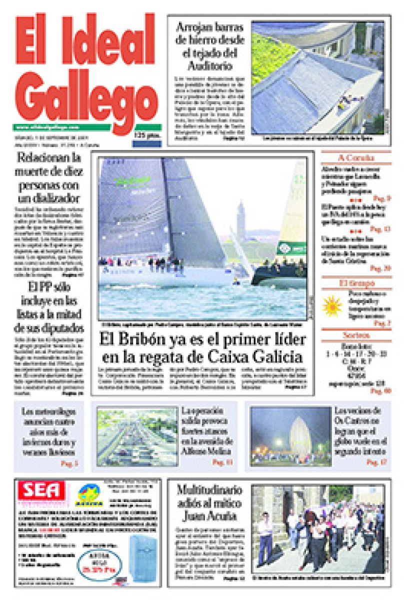 Portada de El Ideal Gallego del 01 septiembre de 2001