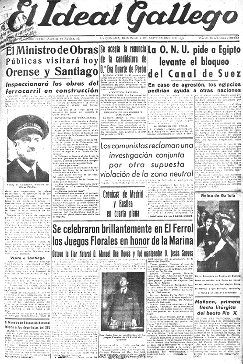 Portada de El Ideal Gallego del 2 de septiembre de 1951