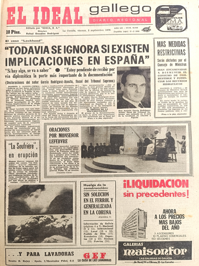Portada de El Ideal Gallego del 3 de septiembre de 1976