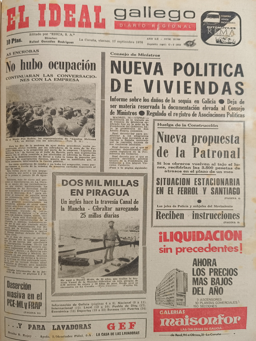 Portada de El Ideal Gallego del 17 de septiembre 1976