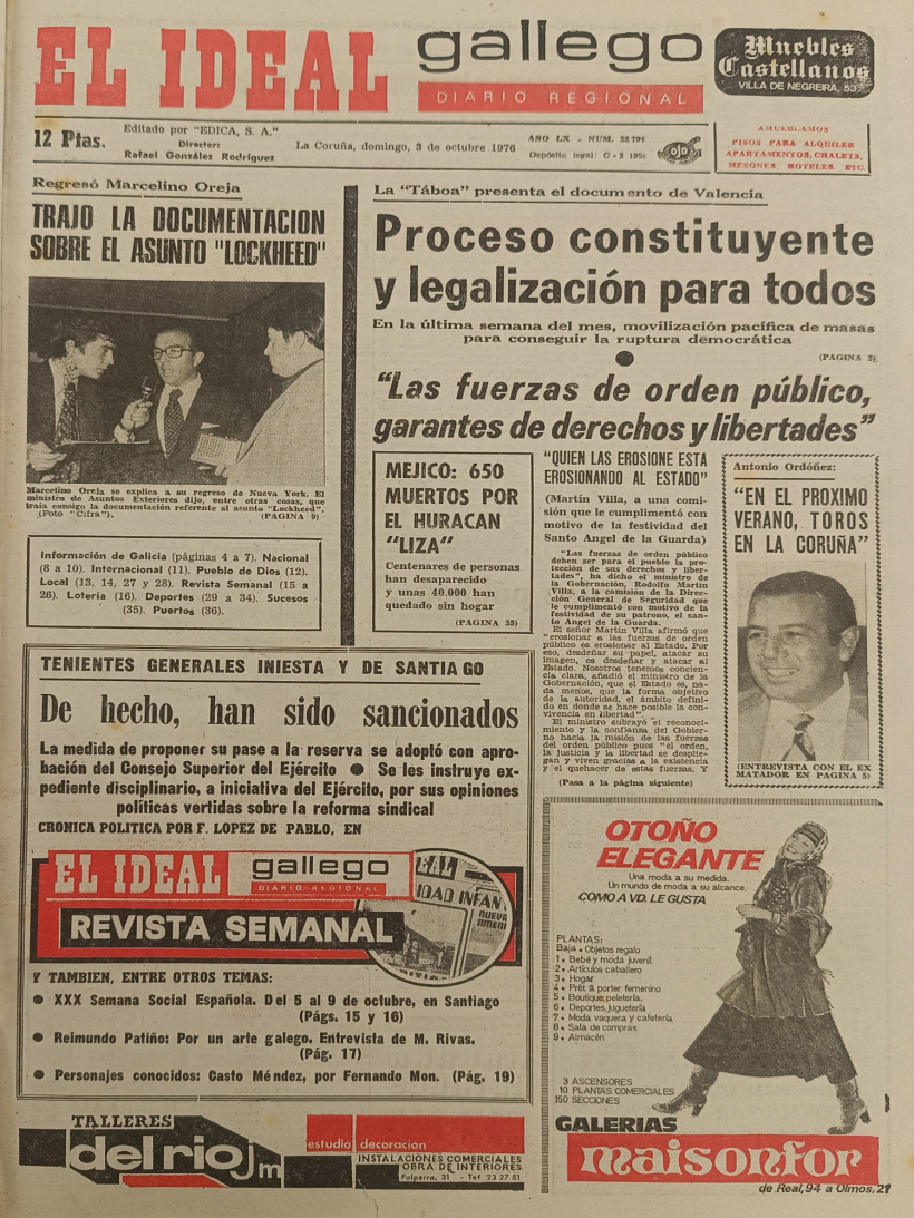 Portada de El Ideal Gallego del 3 de octubre de 1976