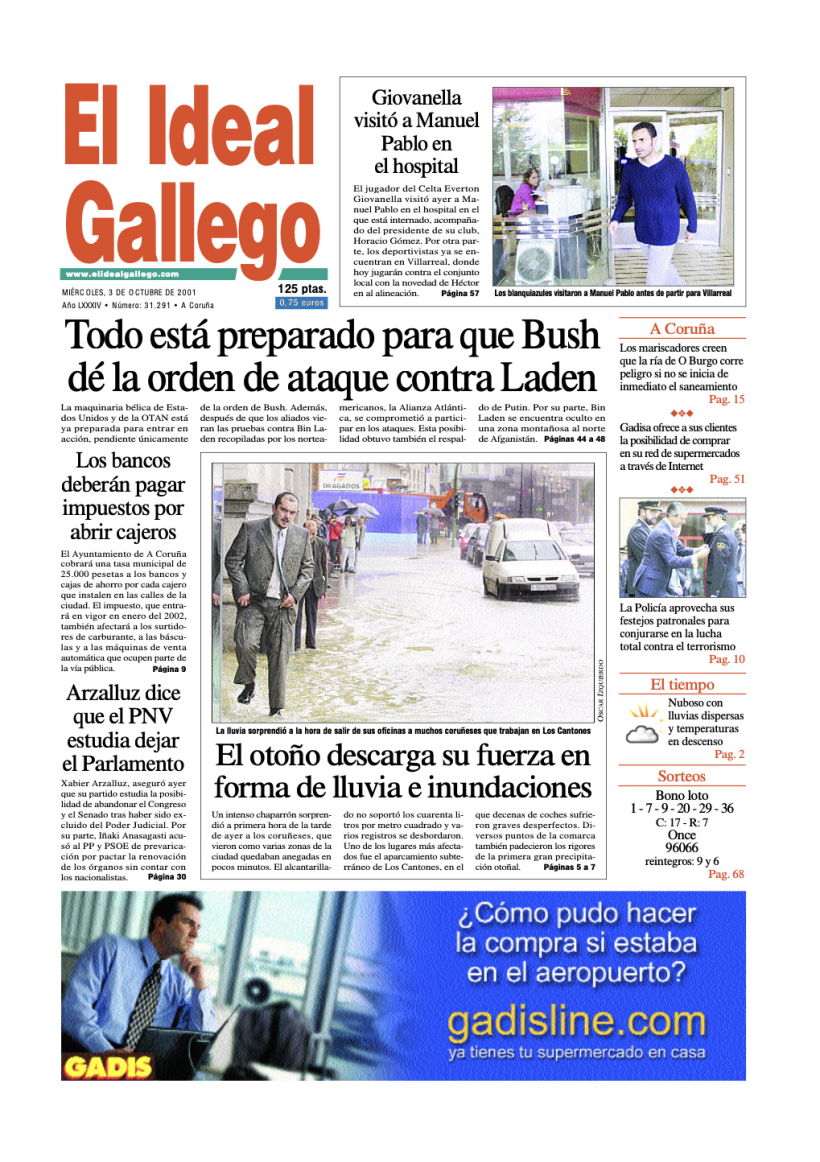 Portada de El Ideal Gallego del 3 de octubre de 2001
