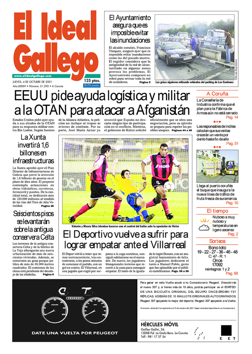 Portada de El Ideal Gallego del 04 de octubre de 2001