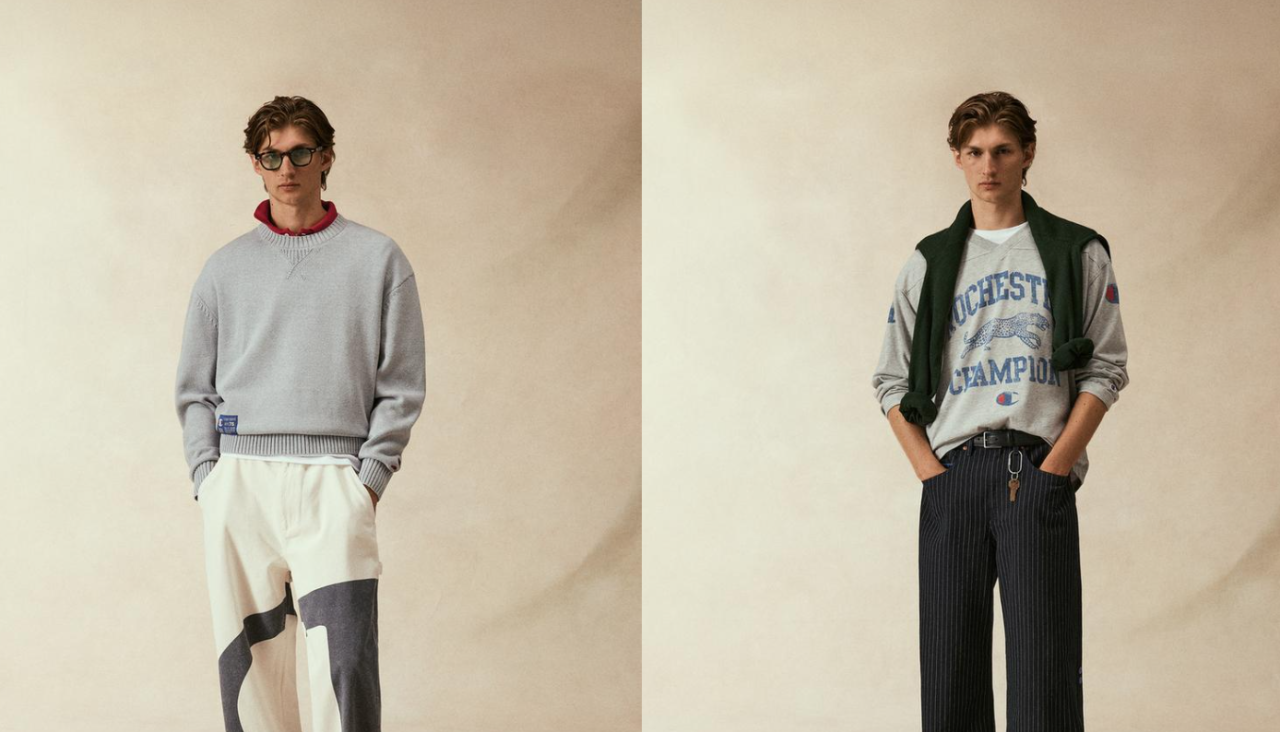 La cápsula Champion x Zara viste en grises y pone el foco en el pantalón beige con logo XL
