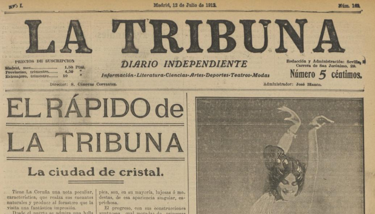 Periódico 'La Tribuna' de 1912 con un titular referente a la "ciudad de cristal"