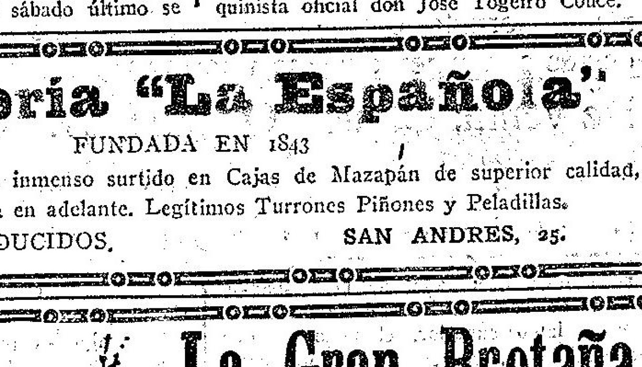 Anuncio de 1925 de la confitería La Española de la calle de San Andrés, en A Coruña