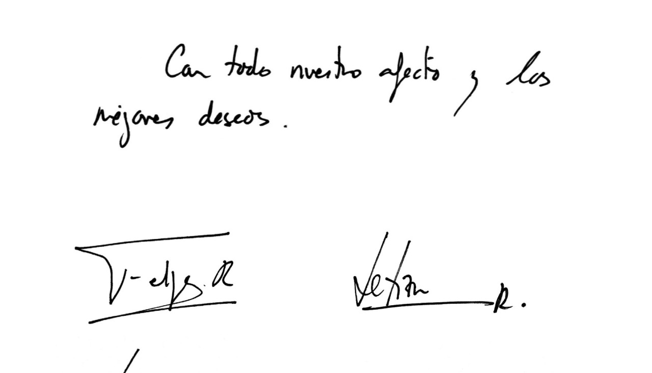Felicitación manuscrita de los reyes y sus hijas