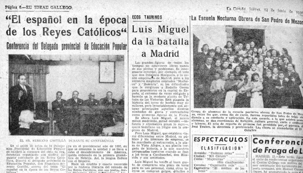 Las jóvenes estudiantes de San Pedro de Menzonzo, en el periódico del 14 de junio de 1951