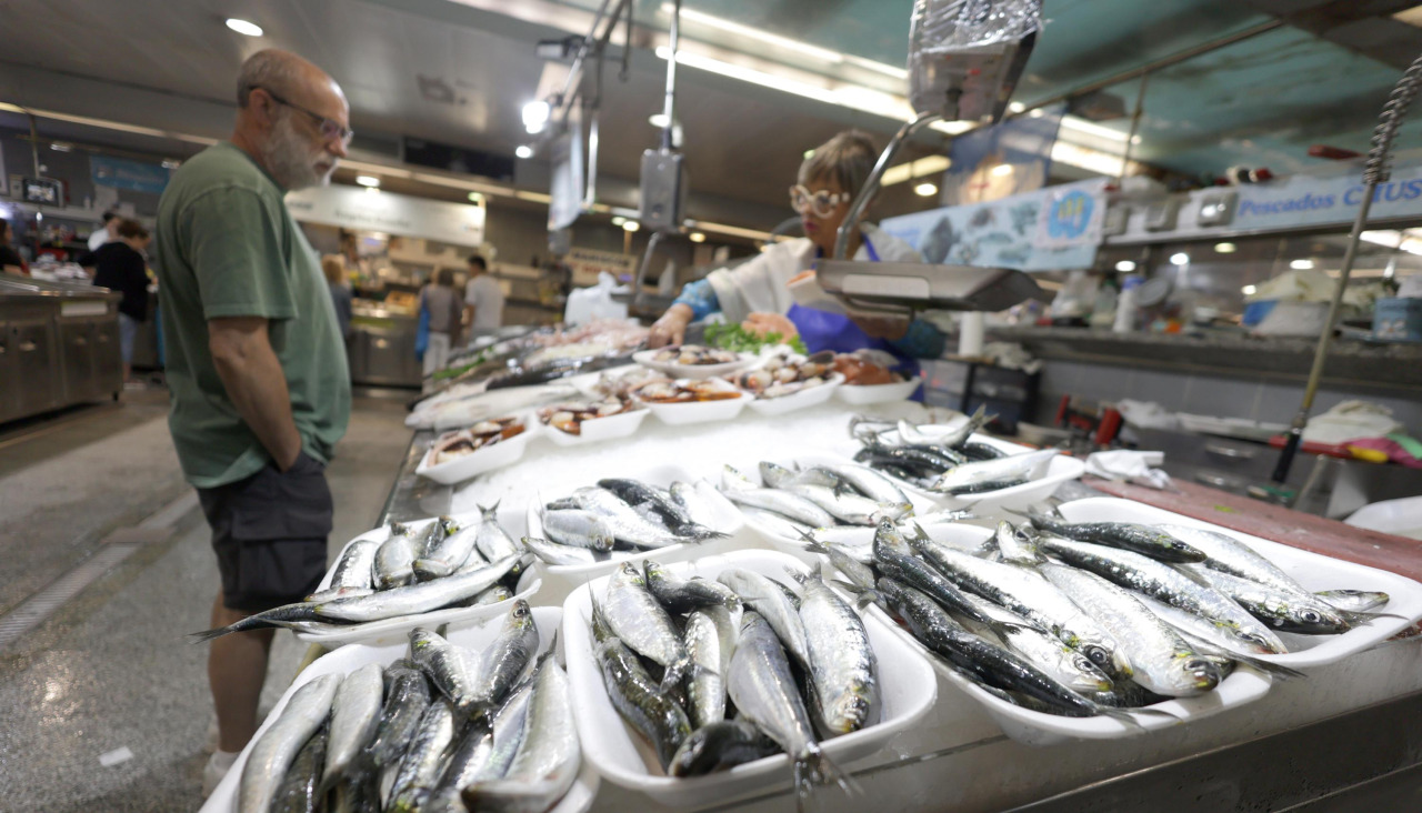 Sardinas en un puesto de la plaza de Lugo