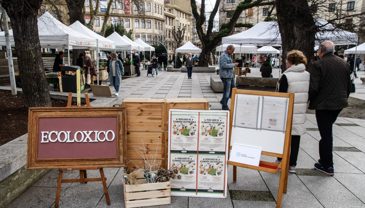 Mercado ecológico en la plaza de España