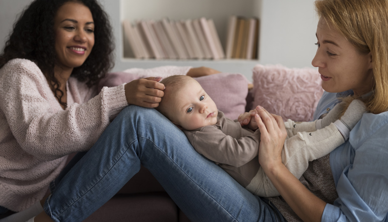 Familia de dos mamas que tienen un bebe