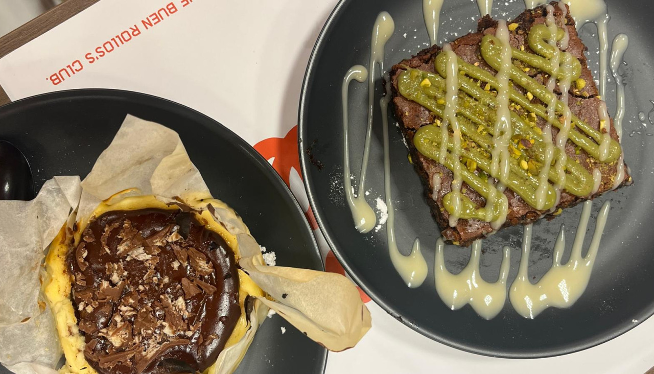 Brownie de pistacho y cheesecake con Nutella 