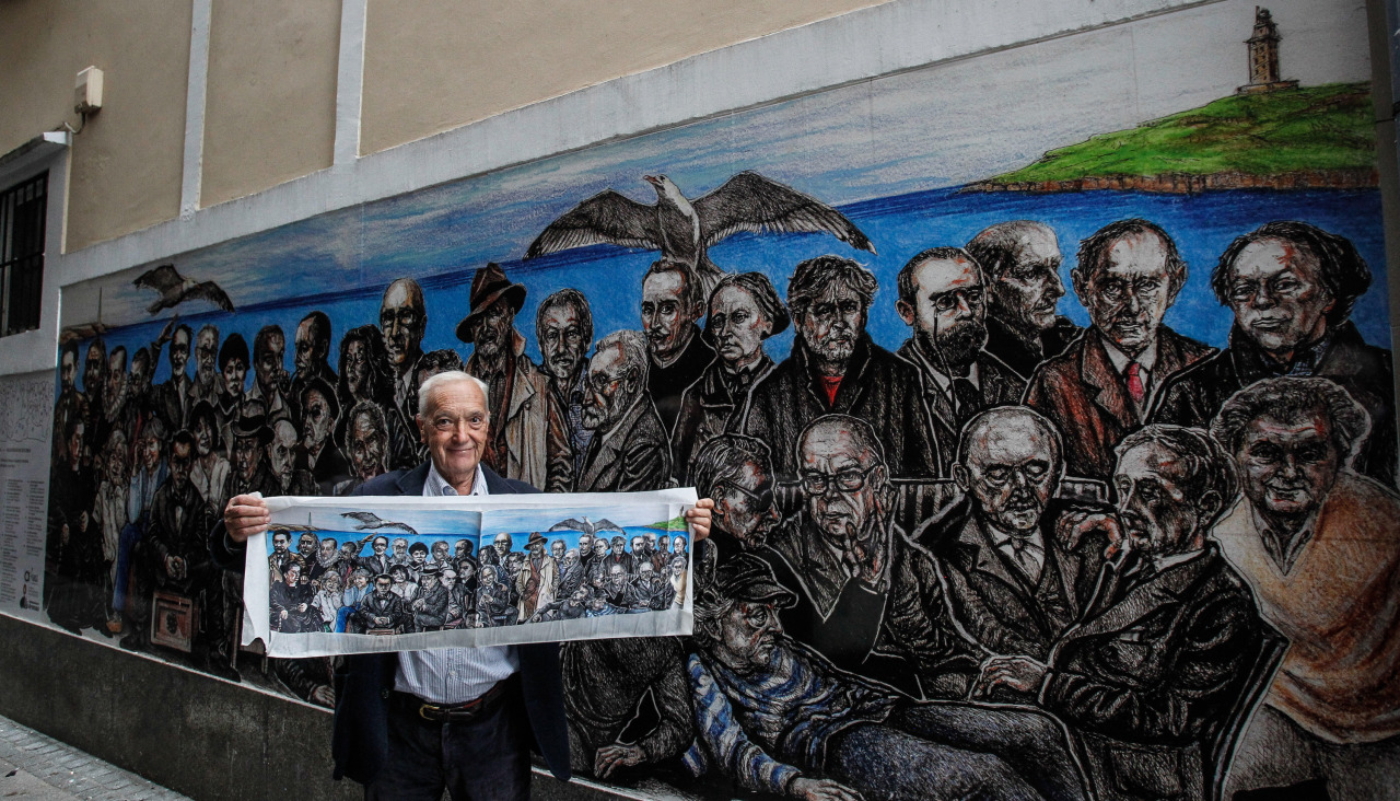 Mural de la librería Arenas con escritores españoles en la calle arévalo.