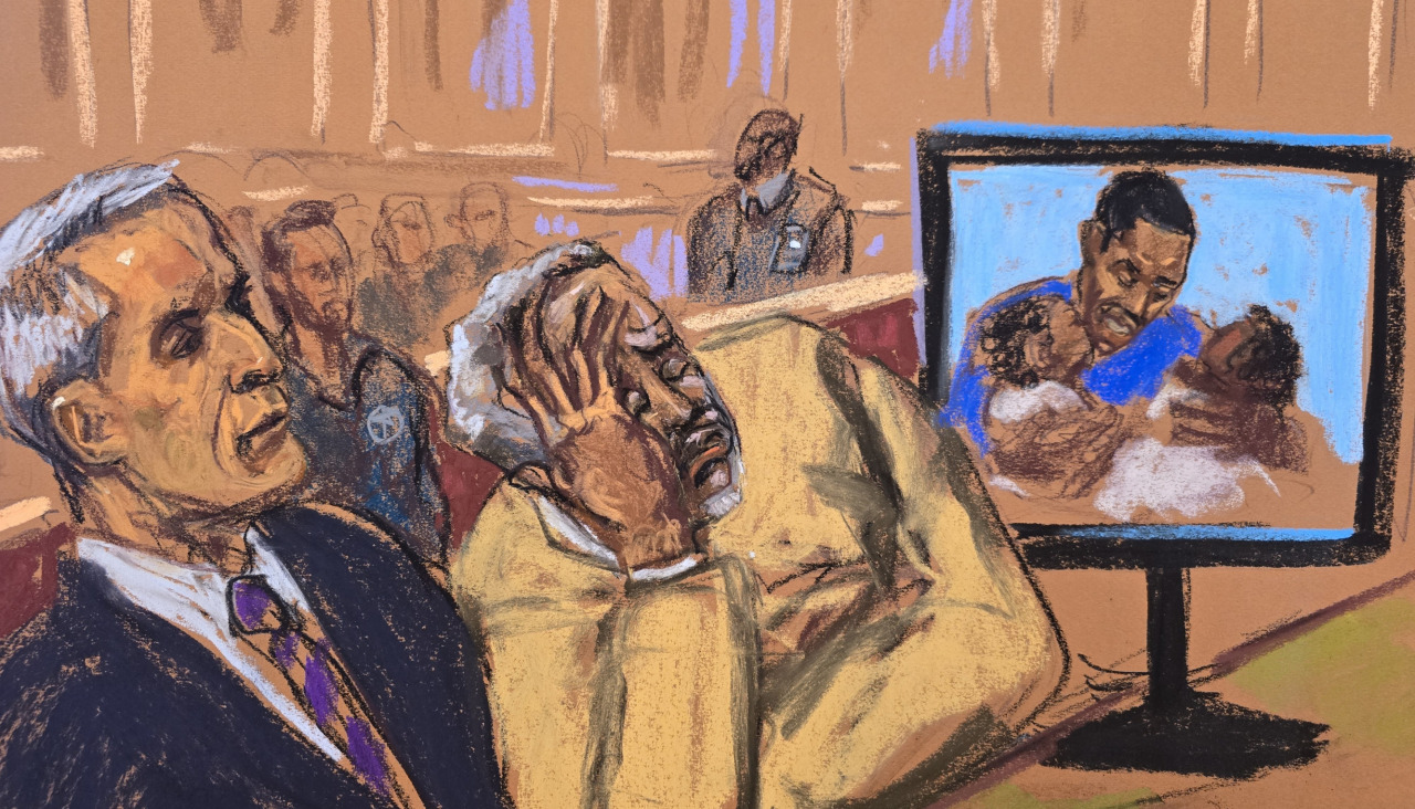 Dibujo realizado por la artista Jane Rosenberg del rapero Sean Combs 'Diddy'