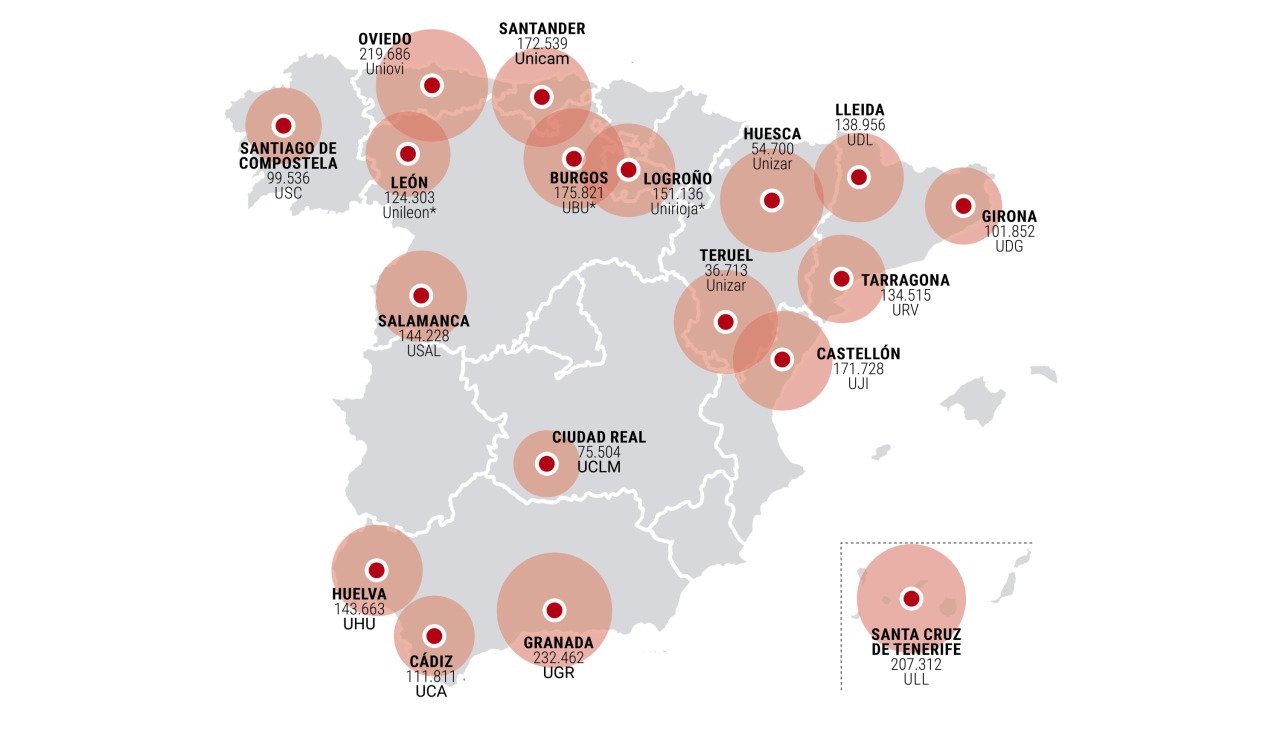 mapa ciudades españolas con menos población que A coruña que impartirán Medicina en 2026