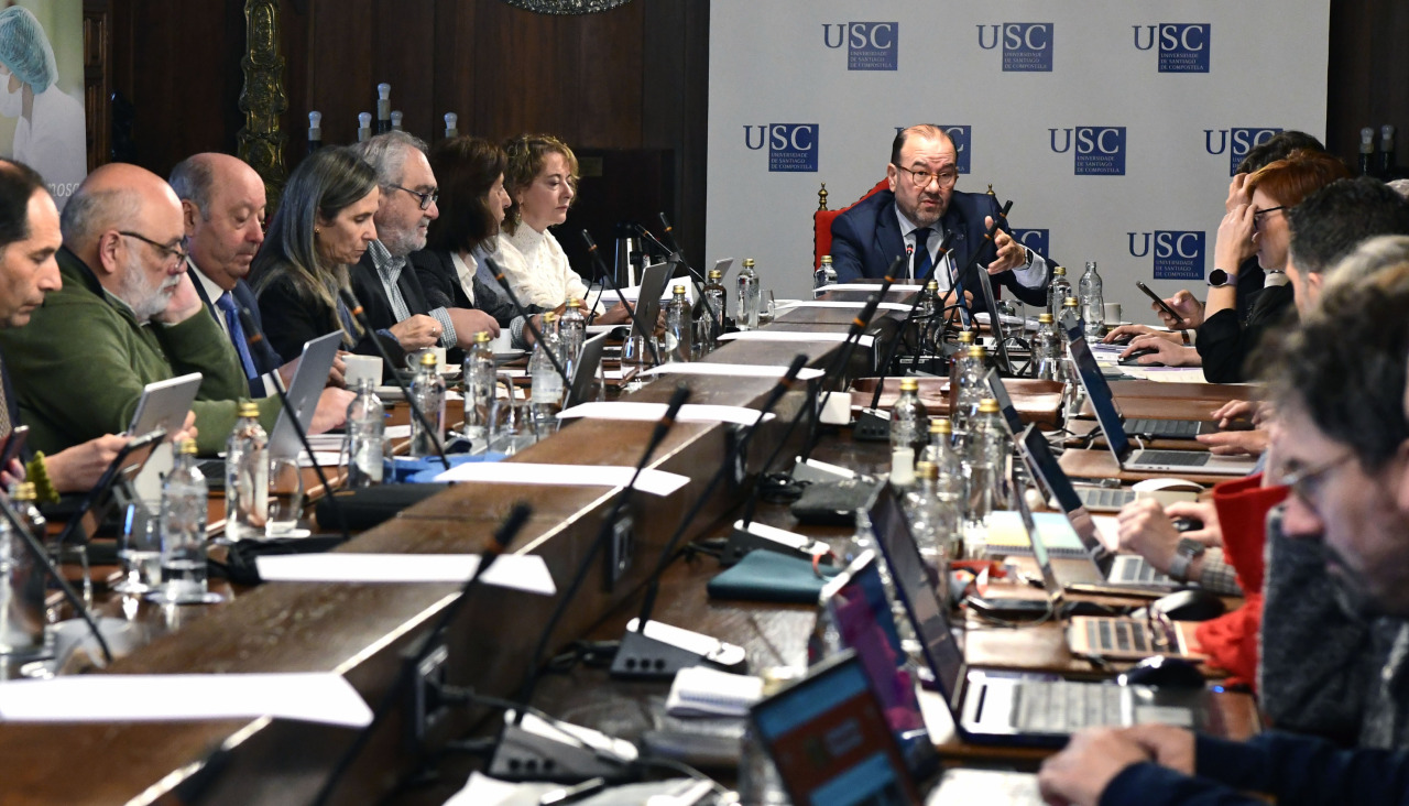 Un momento de la reunión de Consello de Goberno, esta mañana, de la USC