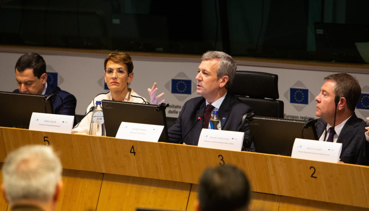 O presidente galego, Alfonso Rueda, durante a súa intervención na reunión de Bruxelas